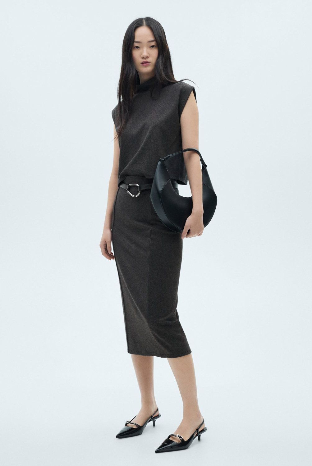 MANGO - Falda Midi Punto Mujer Mango