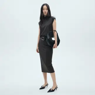 MANGO - Falda Midi Punto Mujer