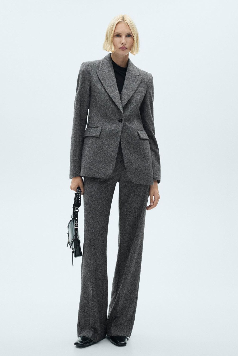MANGO - Blazer Traje Jaspeada Lana Mujer Mango