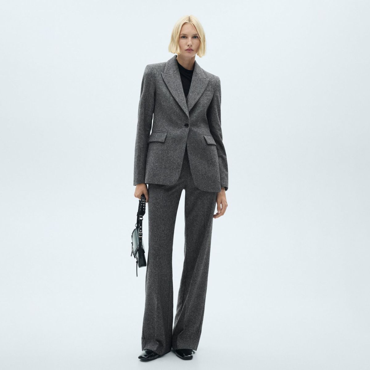 MANGO - Blazer Traje Jaspeada Lana Mujer Mango