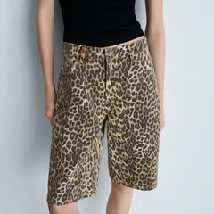 MANGO - Bermudas Tiro Alto Leopardo Mujer