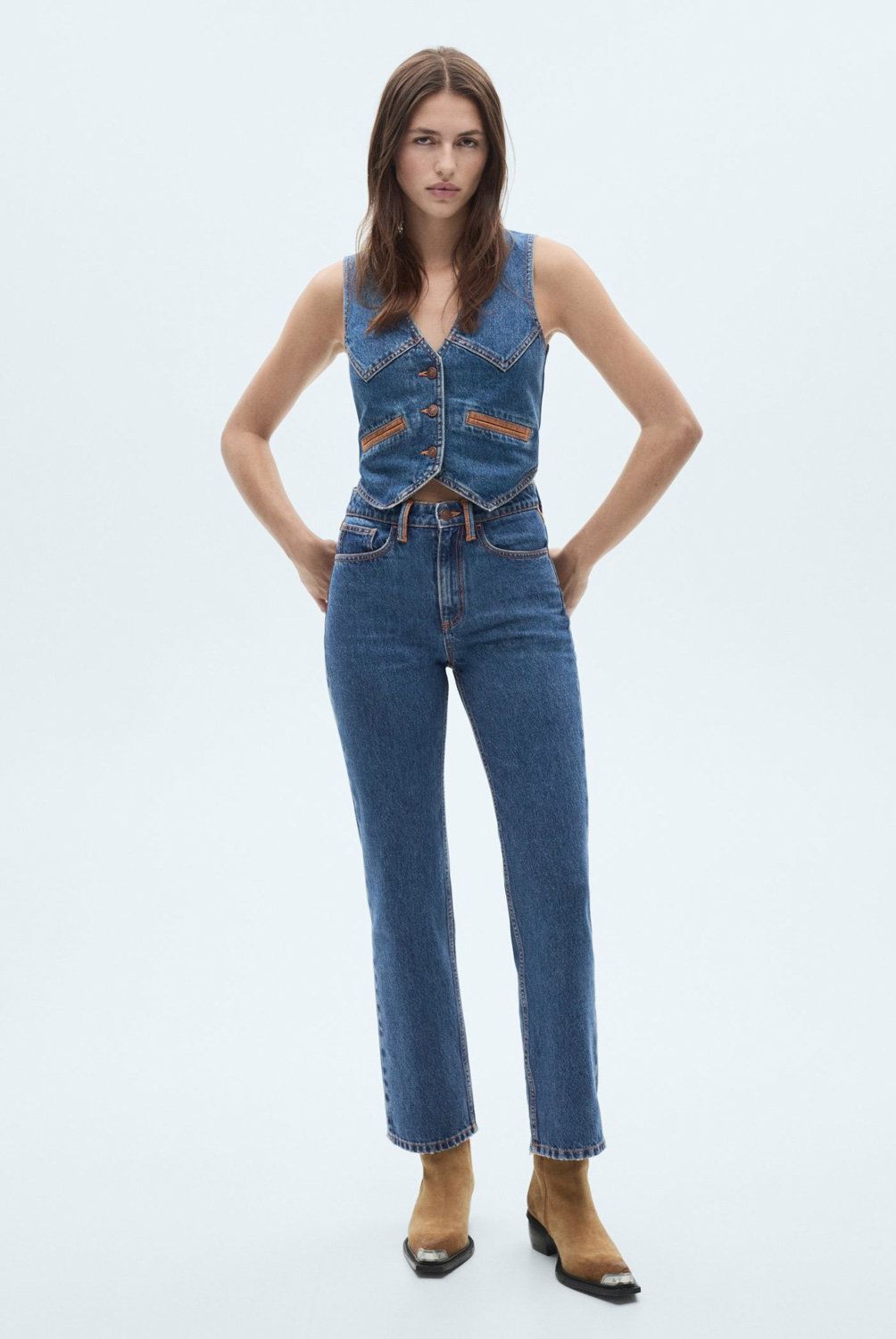 MANGO - Jeans Rectos Detalles Contraste Mujer Mango