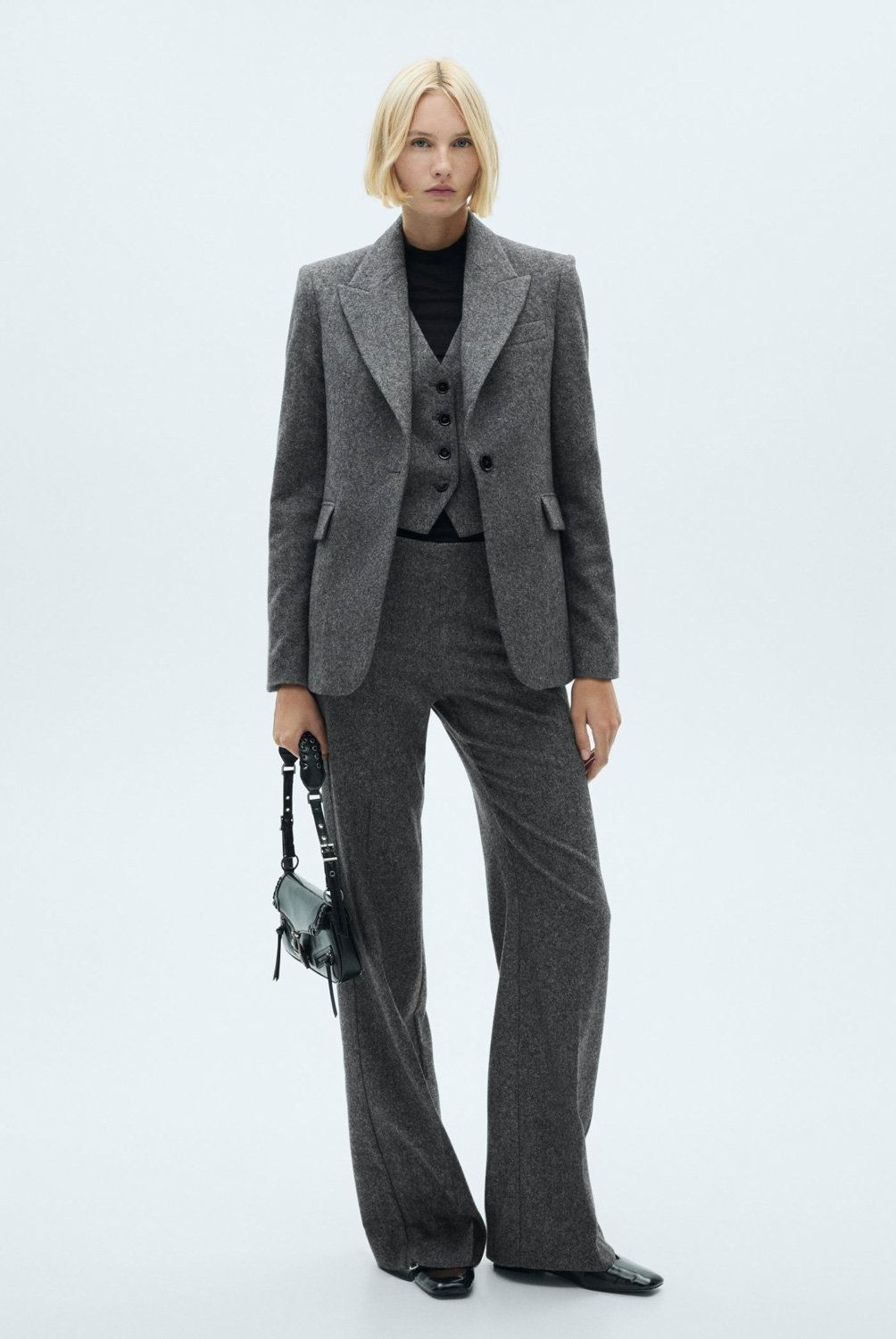 MANGO - Pantalón Traje Jaspeado Lana Mujer Mango
