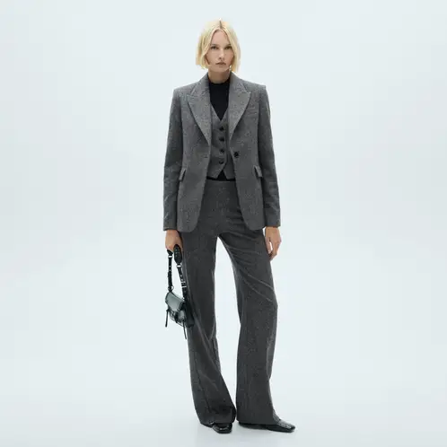 MANGO - Pantalón Traje Jaspeado Lana Mujer