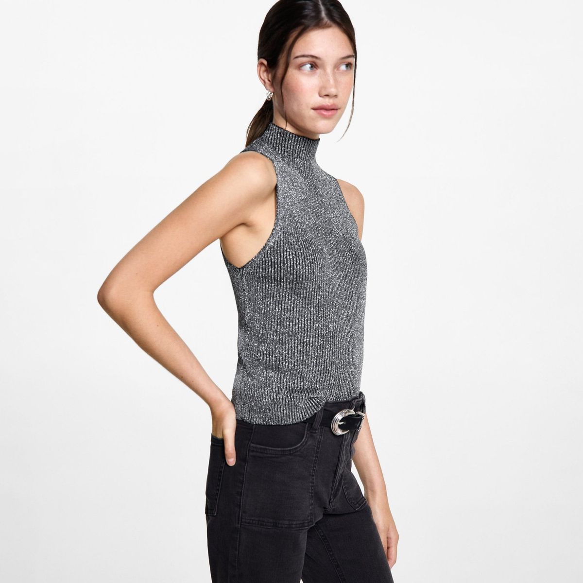 MANGO TEEN - Top Lurex Cuello Alto Mujer Mango Teen