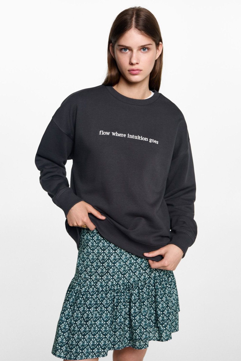 MANGO TEEN - Polerón Mujer Algodón Detalle Bordado Mango Teen