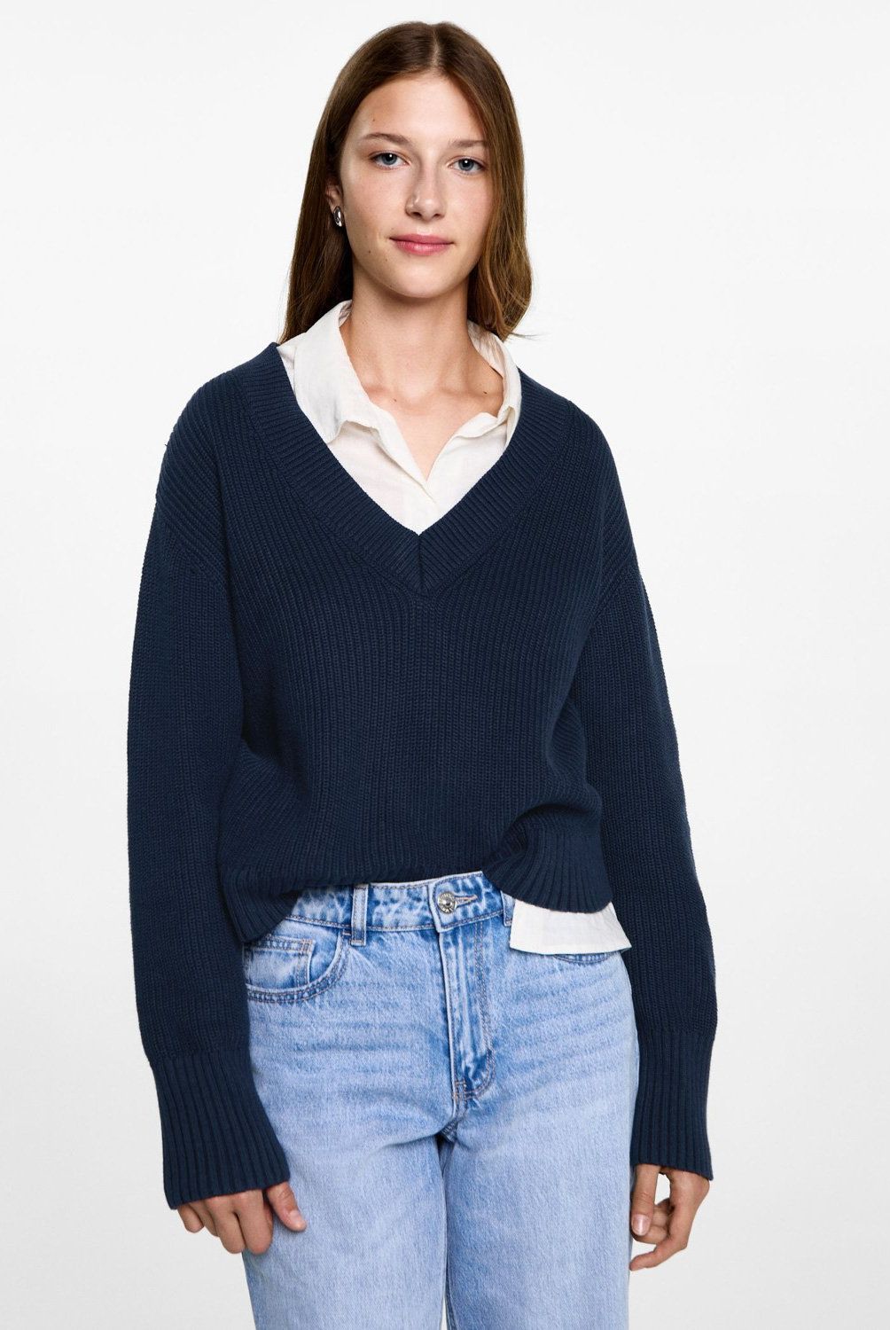 MANGO TEEN - Sweater Cuello Pico Mujer Mango Teen