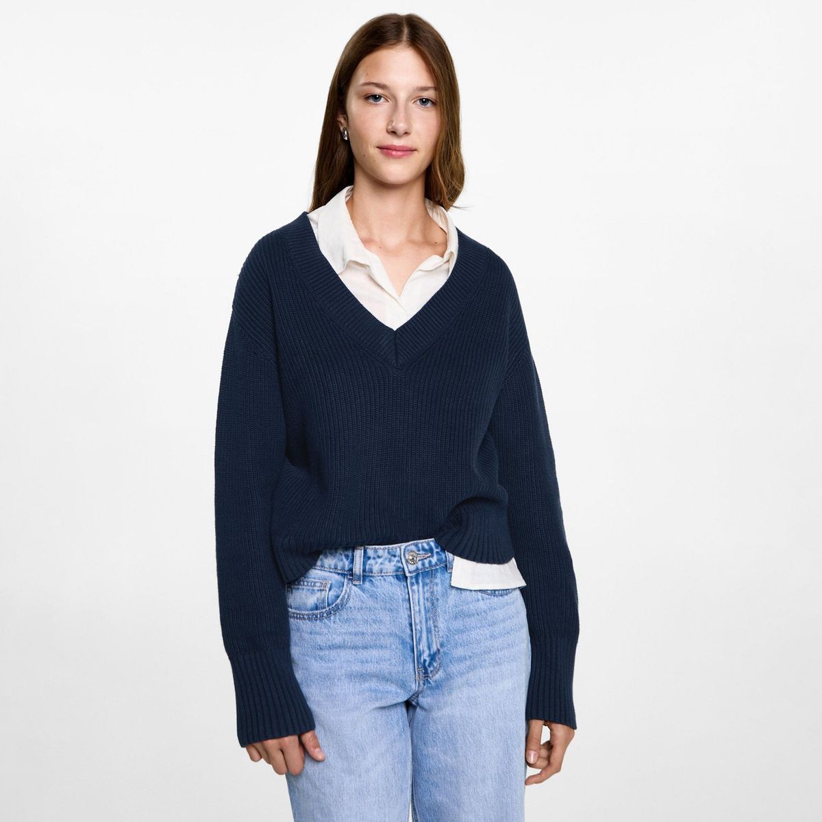 MANGO TEEN - Sweater Cuello Pico Mujer Mango Teen