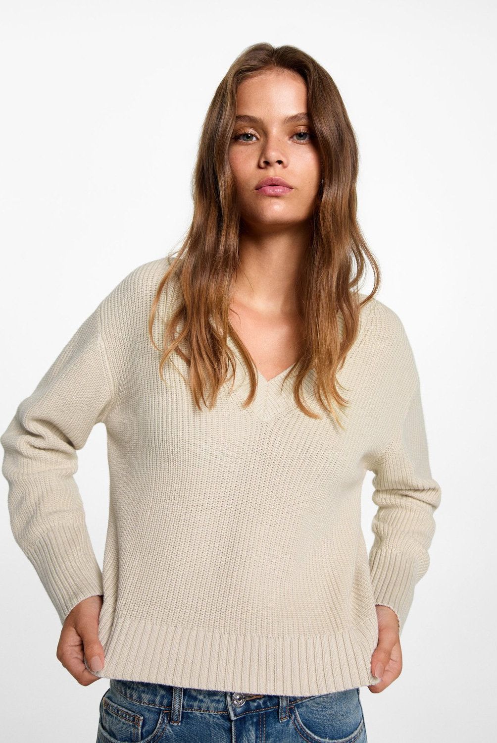 MANGO TEEN - Sweater Cuello Pico Mujer Mango Teen