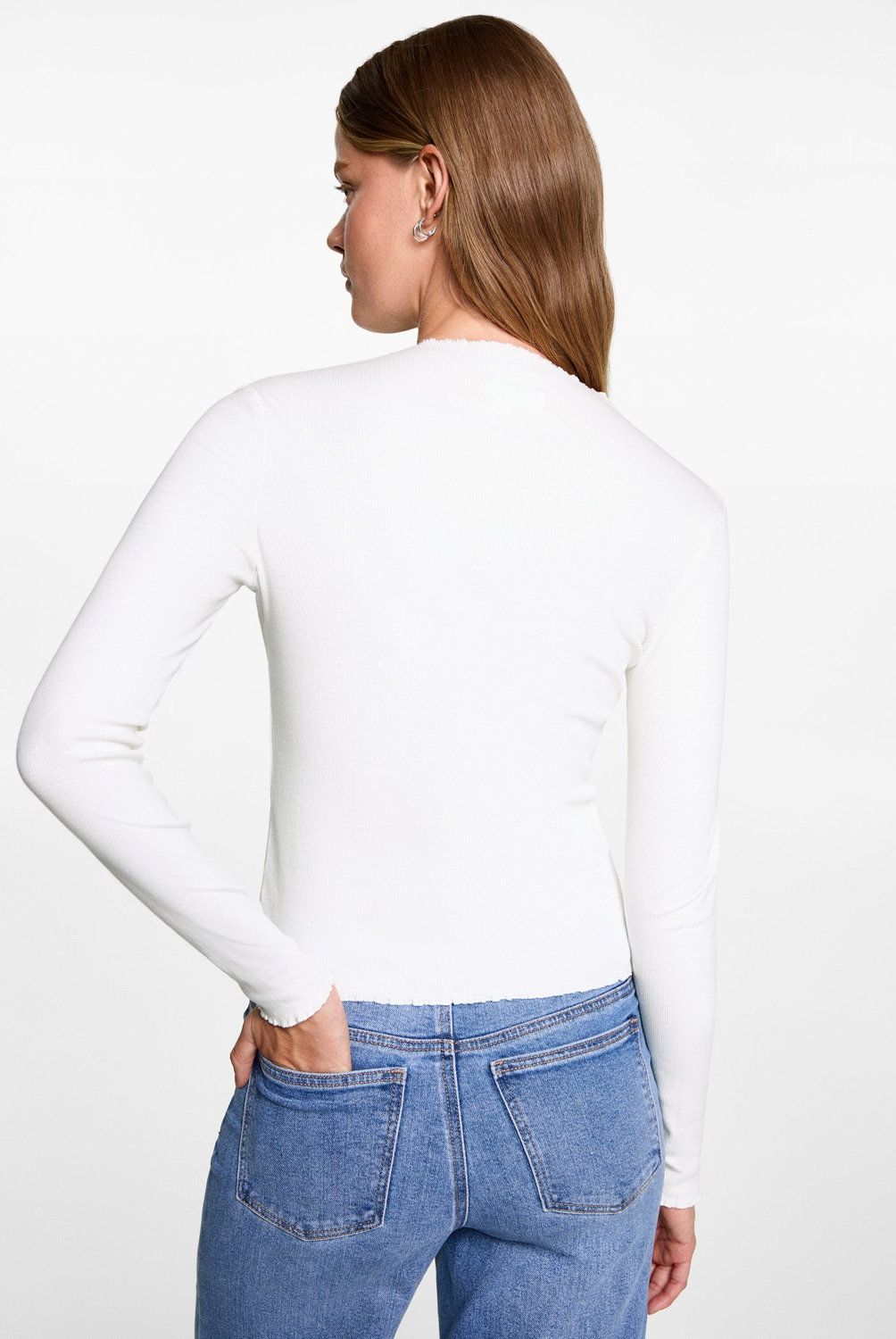 MANGO TEEN - Polera Manga Larga Costuras Decorarivas Mujer Mango Teen