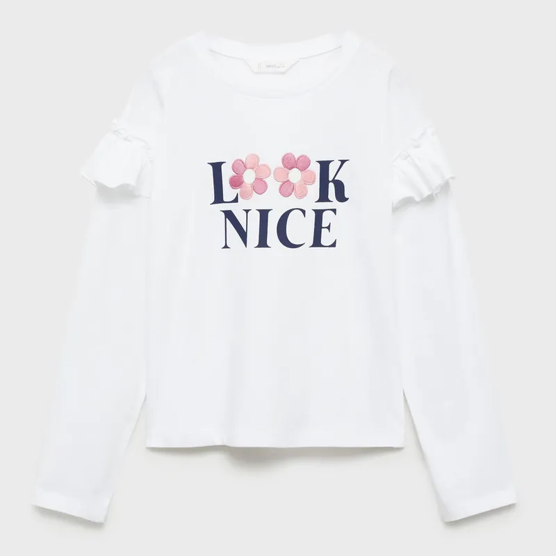 MANGO KIDS - Polera Manga Larga Volantes Niña Mango Kids