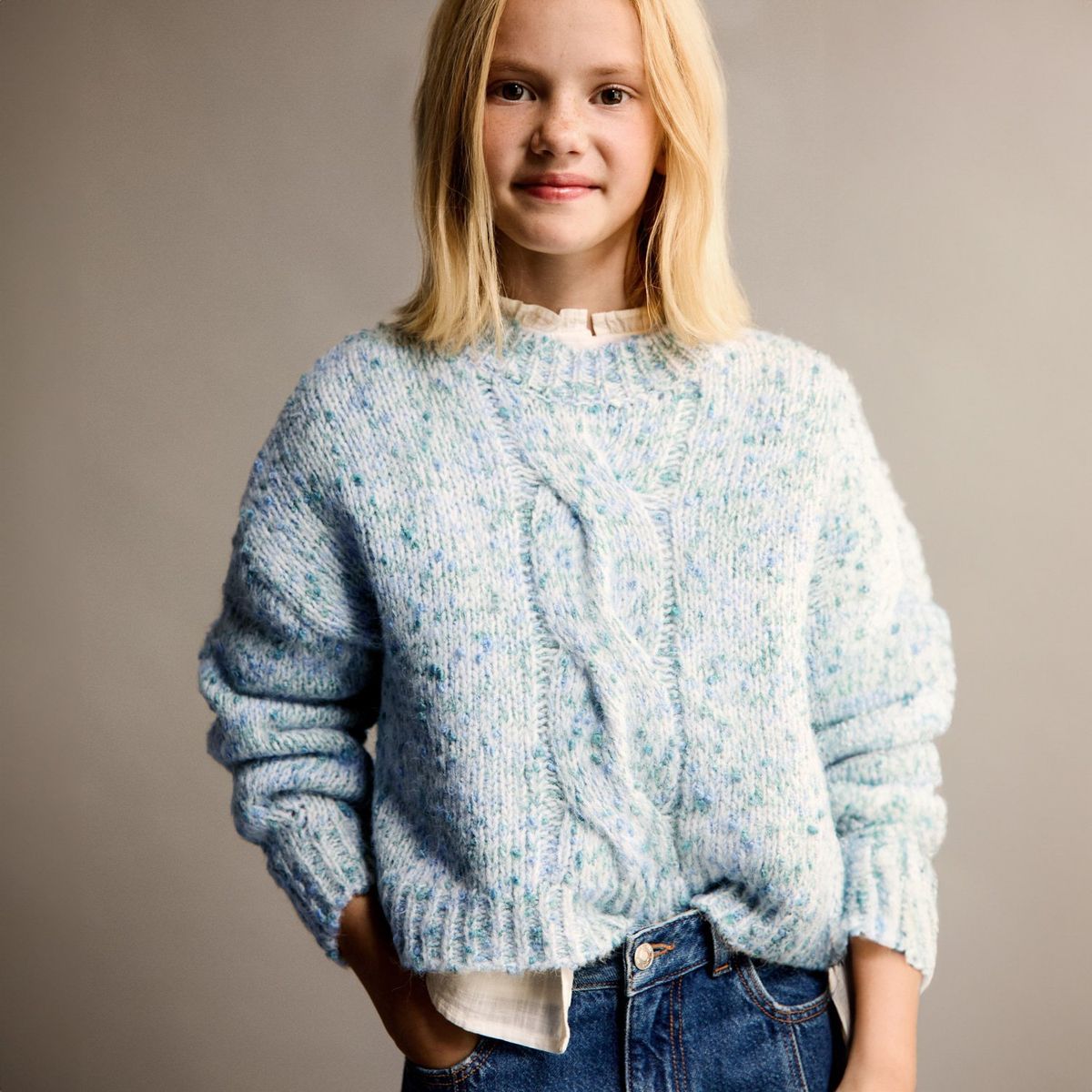 MANGO KIDS - Sweater Bicolor Punto Niña Mango Kids