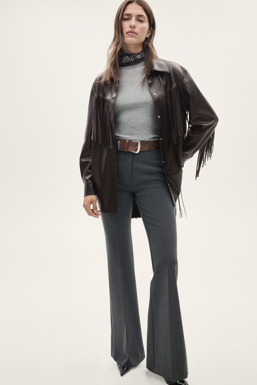 MANGO - Chaqueta Flecos Efecto Piel Mujer Mango