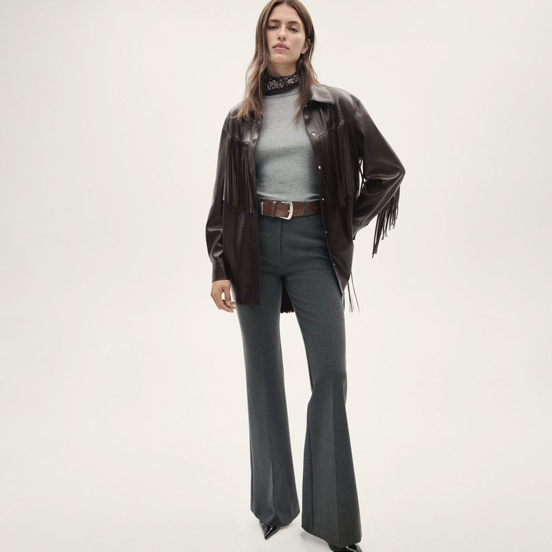MANGO - Chaqueta Flecos Efecto Piel Mujer Mango