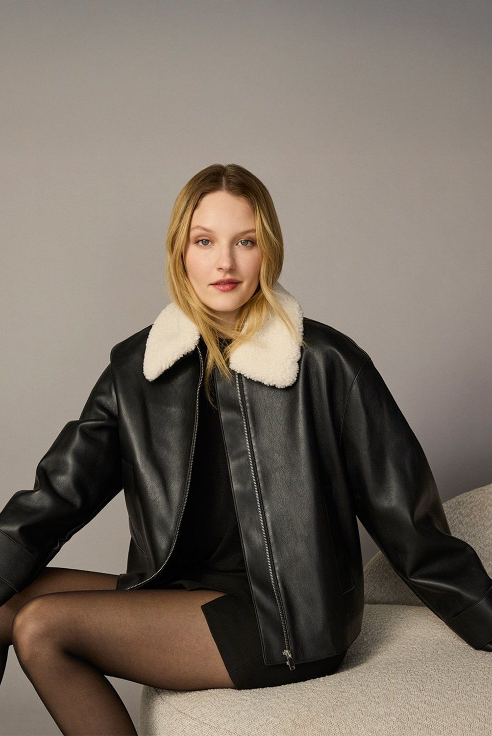 MANGO - Chaqueta Cuello Borreguito Desmontable Mujer Mango