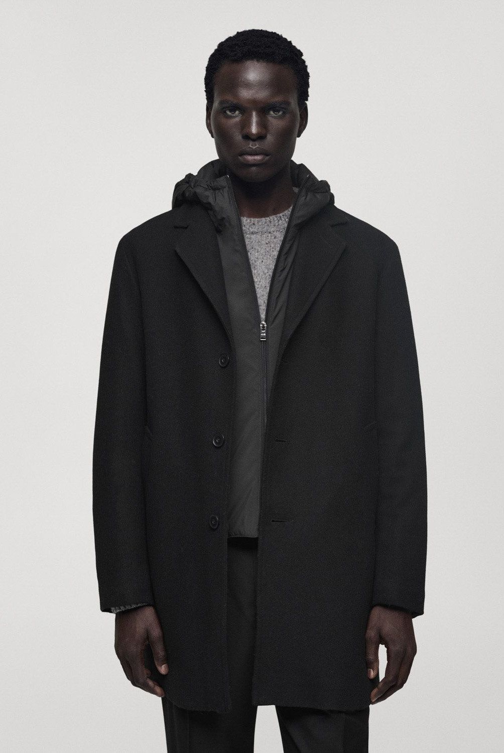 MANGO MAN - Abrigo Lana Capucha Interior Acolchado Hombre Mango Man