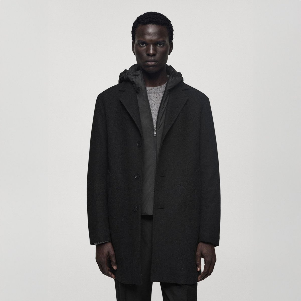 MANGO MAN - Abrigo Lana Capucha Interior Acolchado Hombre Mango Man