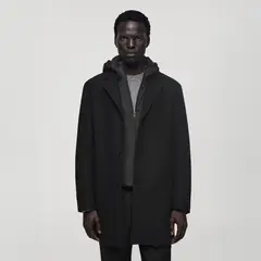MANGO MAN - Abrigo Lana Capucha Interior Acolchado Hombre