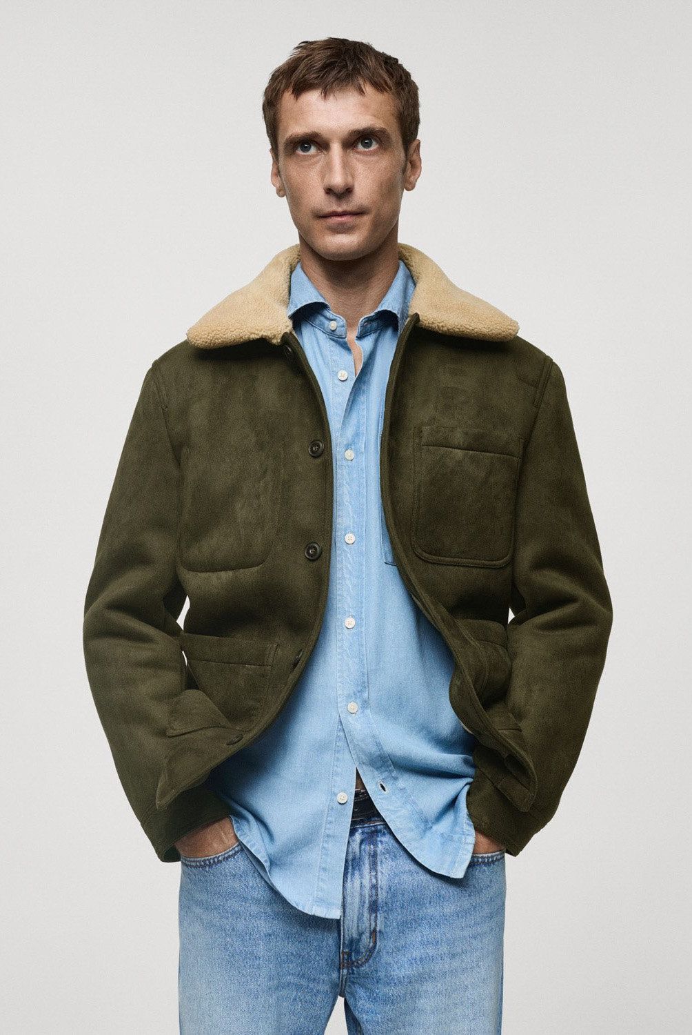 MANGO MAN - Chaqueta Efecto Ante Acabados Borreguillo Hombre Mango Man