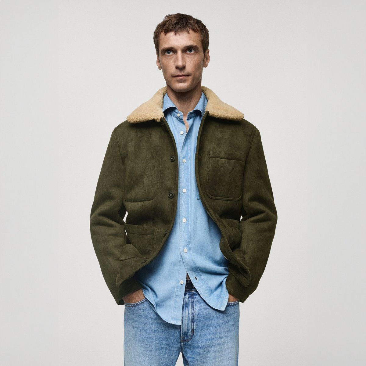 MANGO MAN - Chaqueta Efecto Ante Acabados Borreguillo Hombre Mango Man