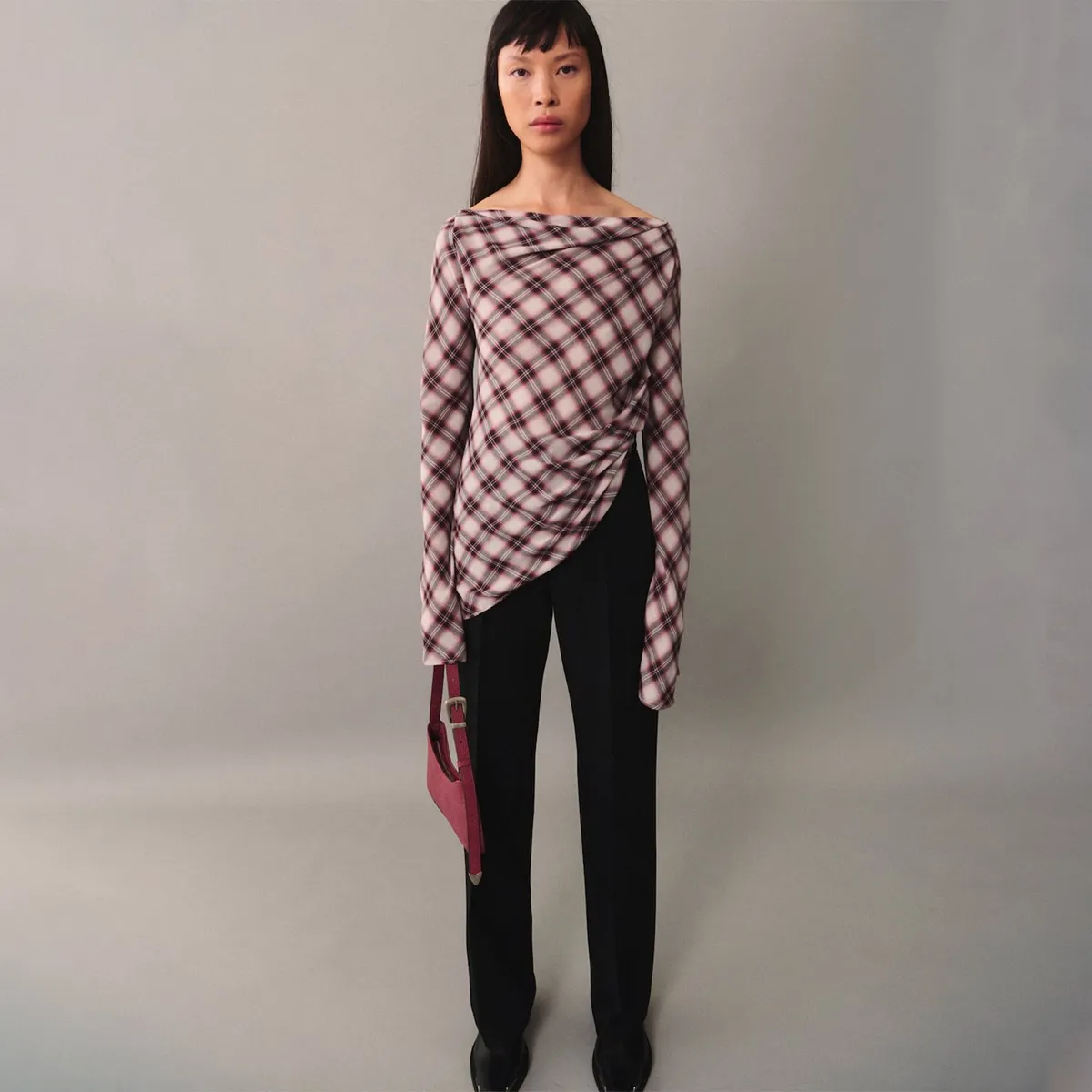 MANGO - Blusa Cuadros Asimétrica Mujer Mango