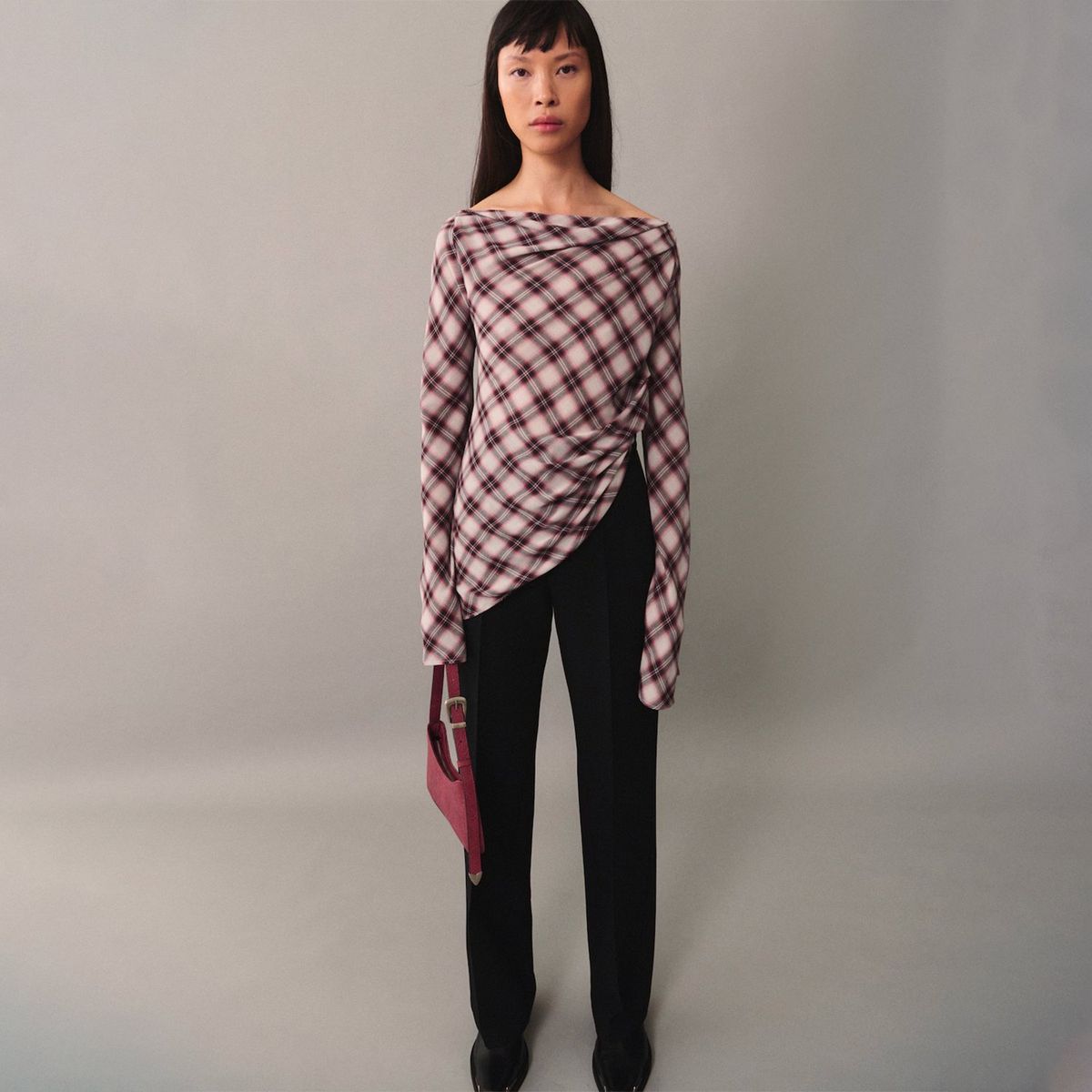 MANGO - Blusa Cuadros Asimétrica Mujer Mango