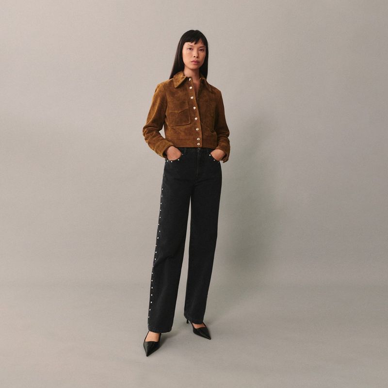 MANGO - Jeans Billie Rectos Tachuelas Mujer Mango