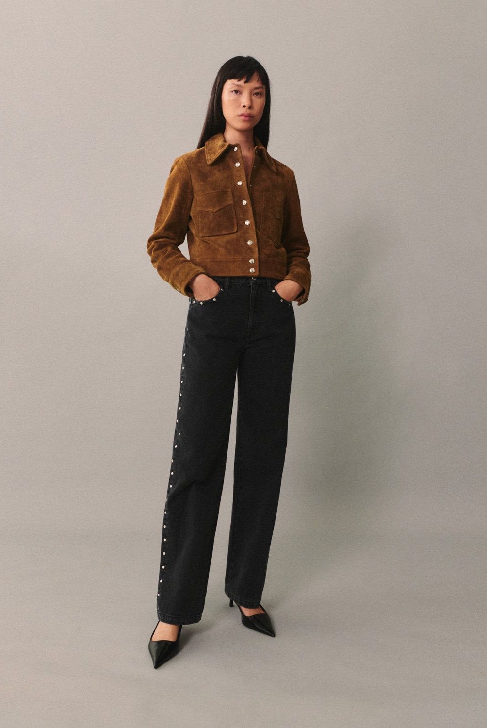 MANGO - Jeans Billie Rectos Tachuelas Mujer Mango