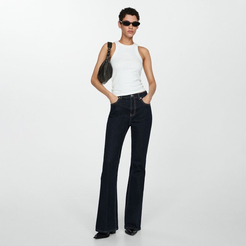 MANGO - Jeans Violeta Flare Tiro Alto Mujer Mango