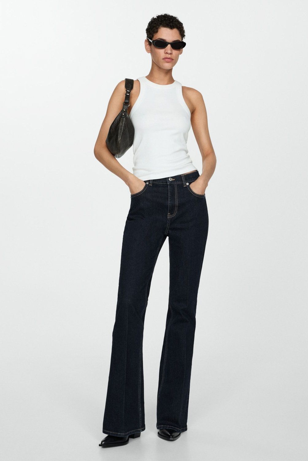 MANGO - Jeans Violeta Flare Tiro Alto Mujer Mango