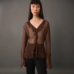 MANGO - Blusa Semitransparente Volantes Mujer