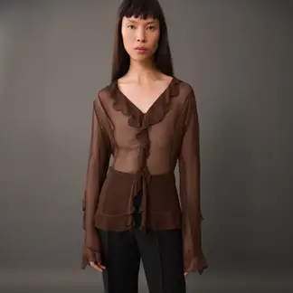 MANGO - Blusa Semitransparente Volantes Mujer