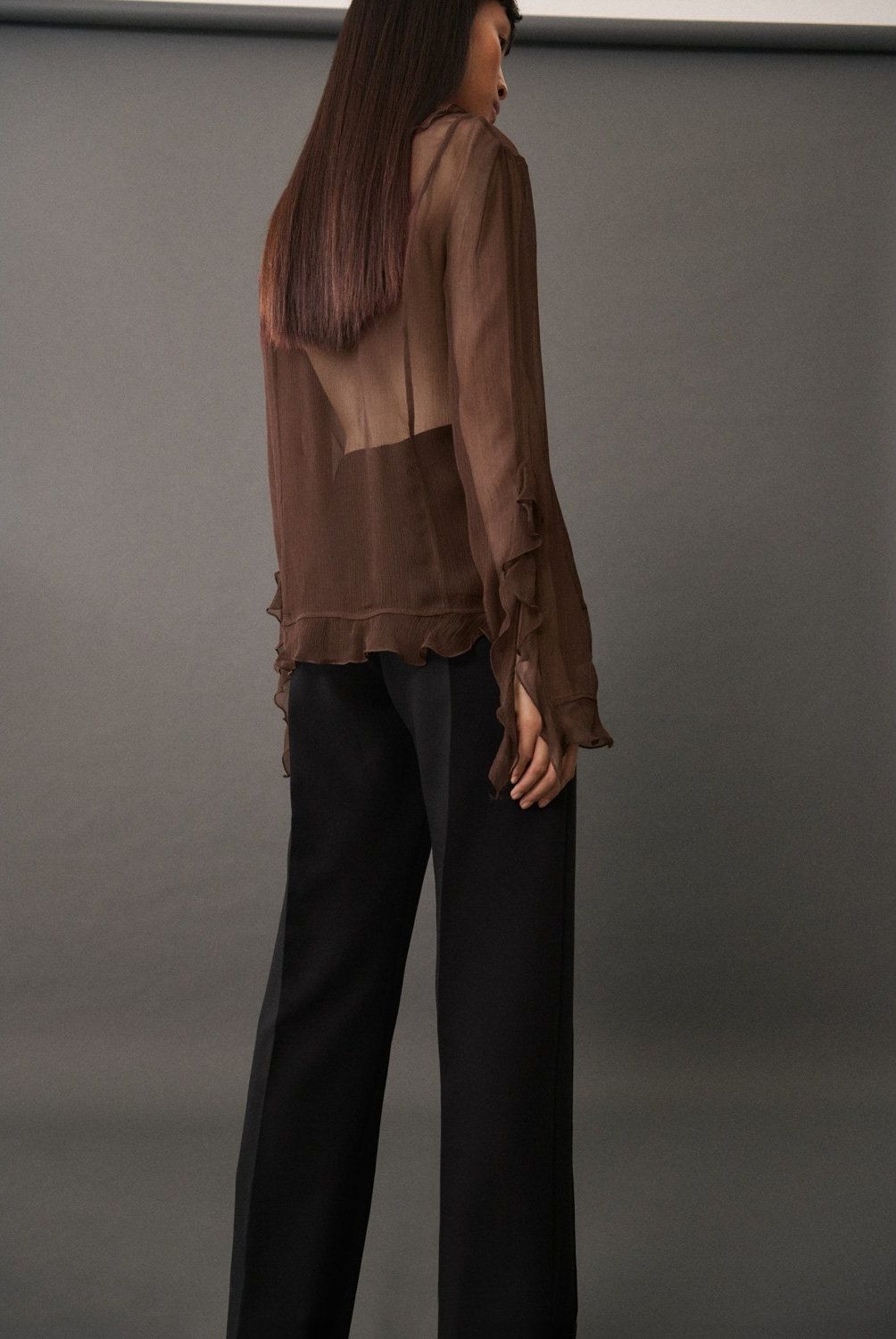 MANGO - Blusa Semitransparente Volantes Mujer Mango