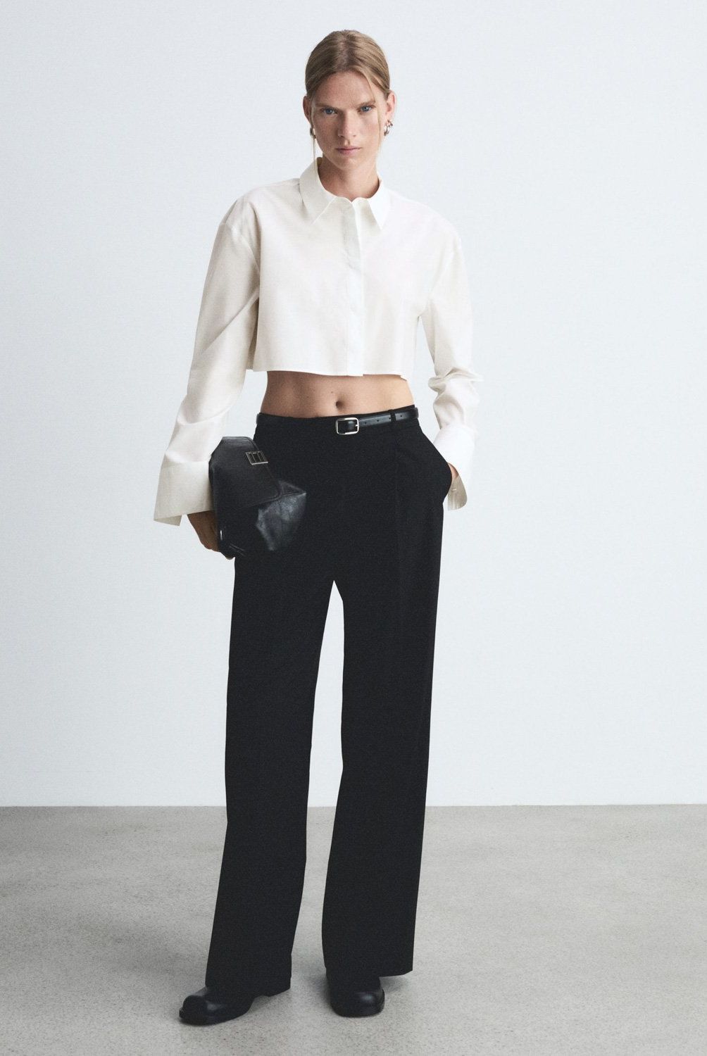 MANGO - Camisa Algodón Crop Mujer Mango