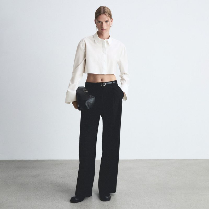 MANGO - Camisa Algodón Crop Mujer Mango