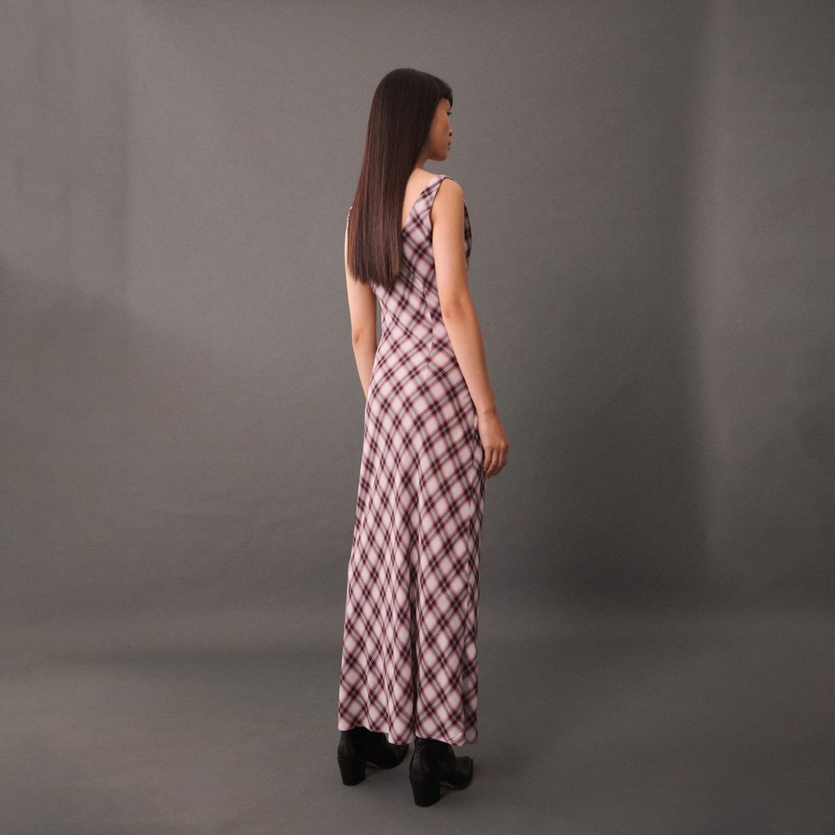 MANGO - Vestido Midi Estampado Cuadros Mujer Mango