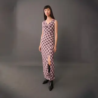MANGO - Vestido Midi Estampado Cuadros Mujer