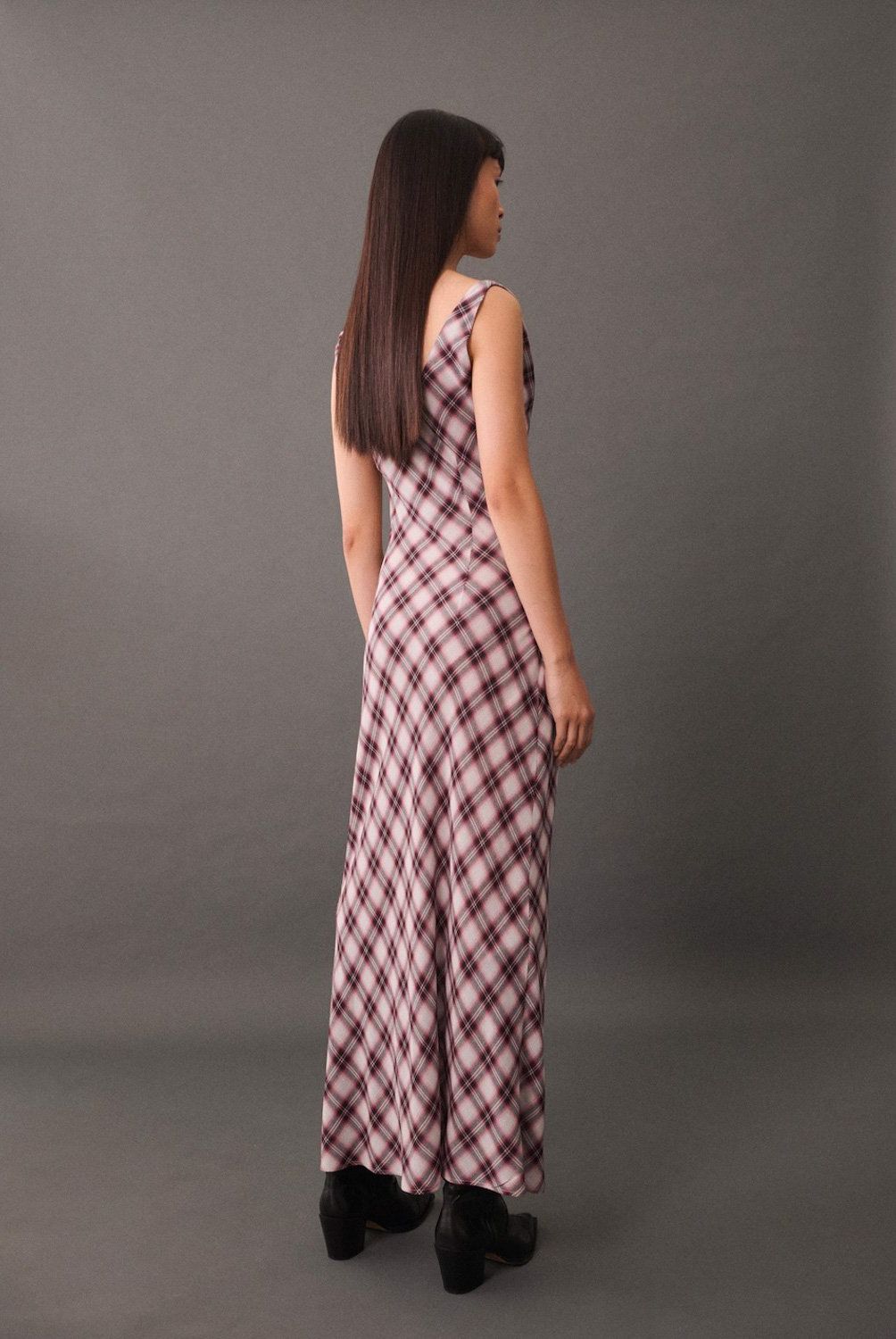 MANGO - Vestido Midi Estampado Cuadros Mujer Mango