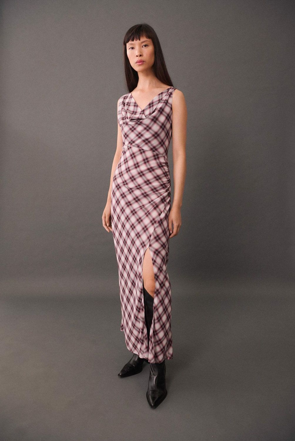 MANGO - Vestido Midi Estampado Cuadros Mujer Mango