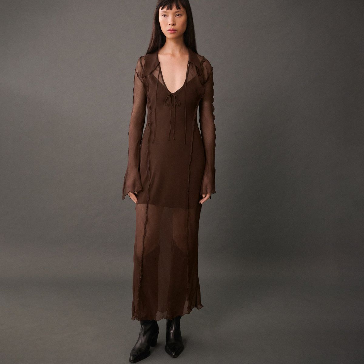 MANGO - Vestido Gasa Evasé Mujer Mango