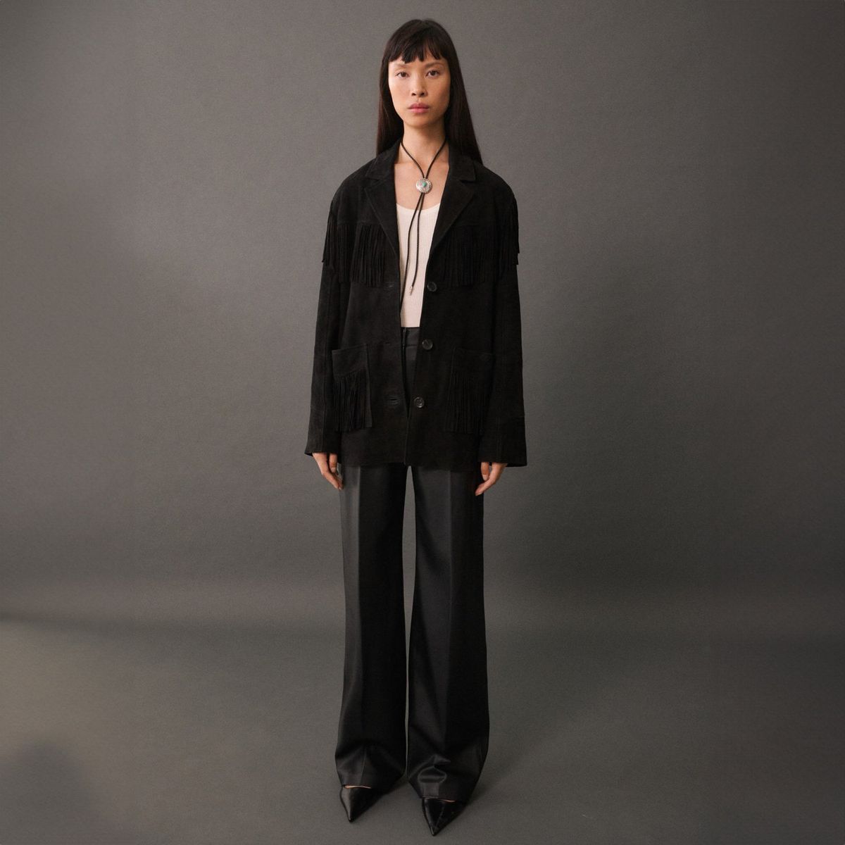 MANGO - Chaqueta 100% Piel Flecos Mujer Mango