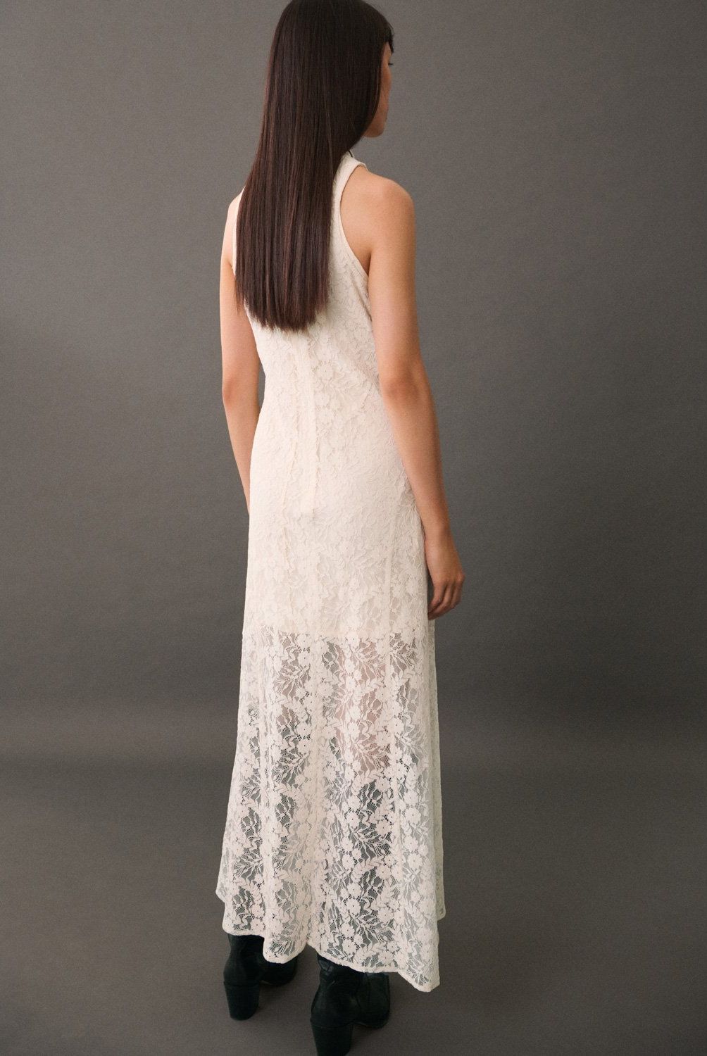 MANGO - Vestido Largo Encaje Mujer Mango