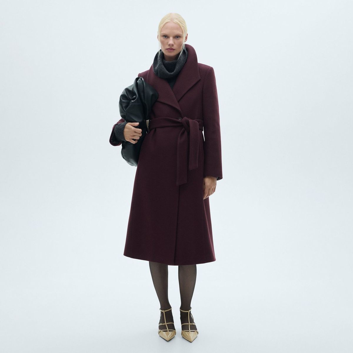 MANGO - Abrigo Lana Manteco Cinturón Mujer Mango