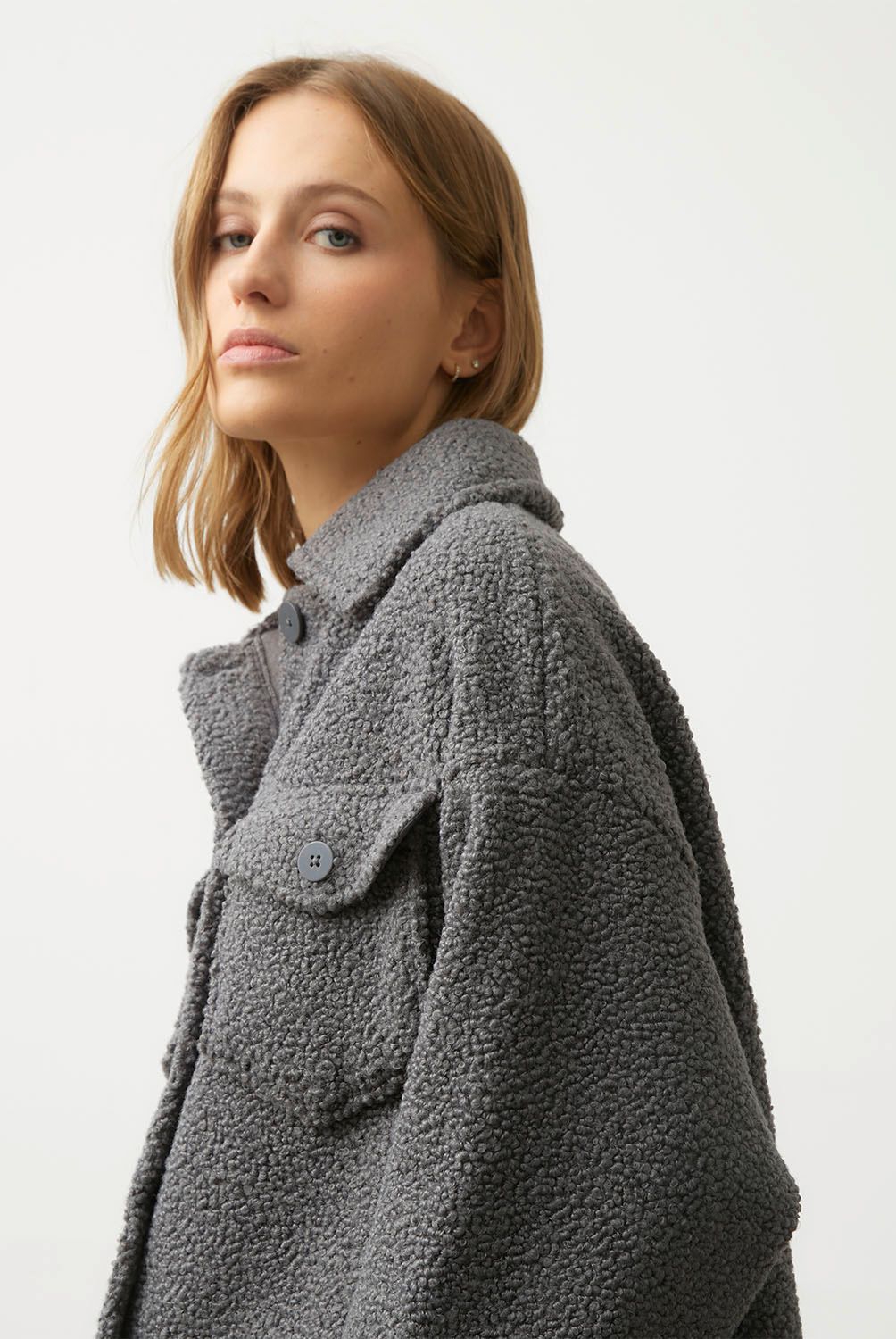 MANGO - Chaqueta Bouclé Bolsillos Mujer Mango