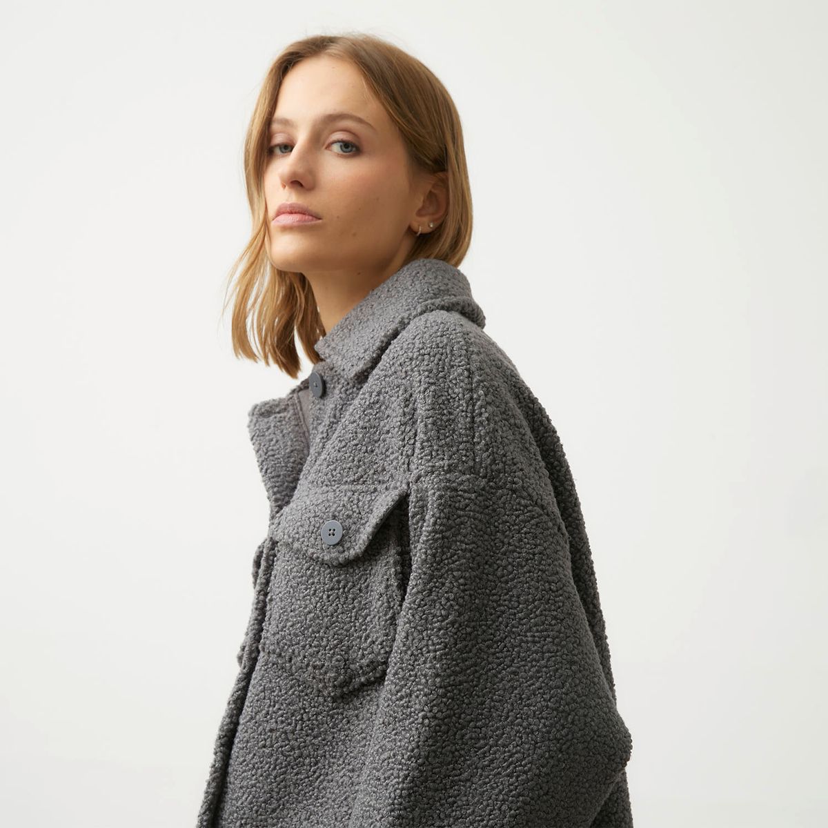 MANGO - Chaqueta Bouclé Bolsillos Mujer Mango