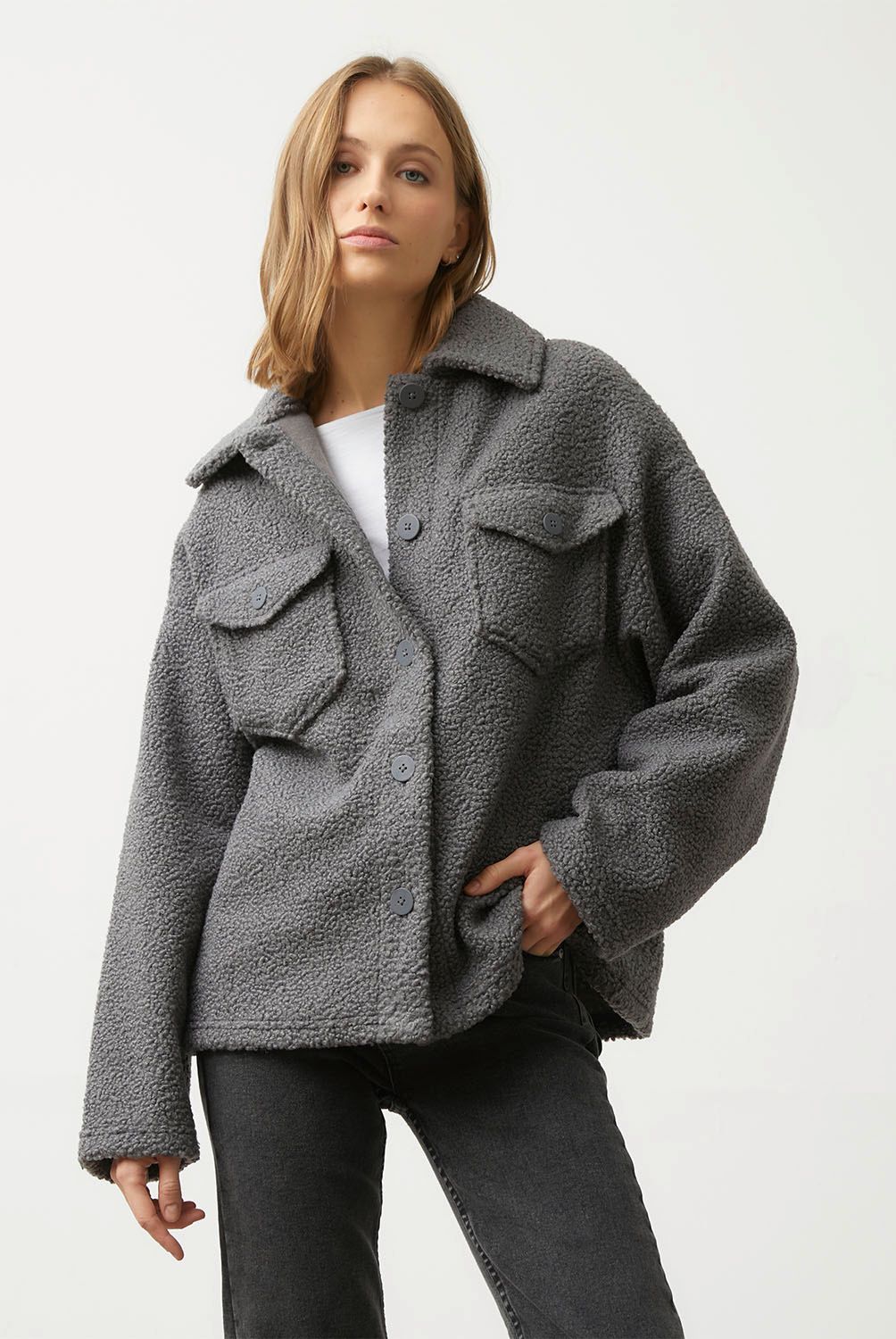 MANGO - Chaqueta Bouclé Bolsillos Mujer Mango