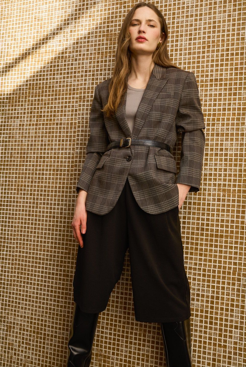 MANGO - Blazer Recta Cuadros Mujer Mango