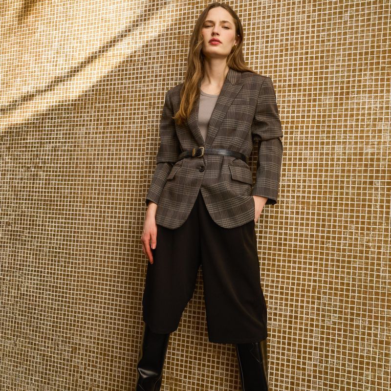 MANGO - Blazer Recta Cuadros Mujer Mango