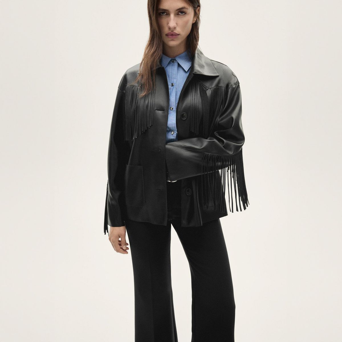 MANGO - Chaqueta Flecos Efecto Piel Mujer Mango