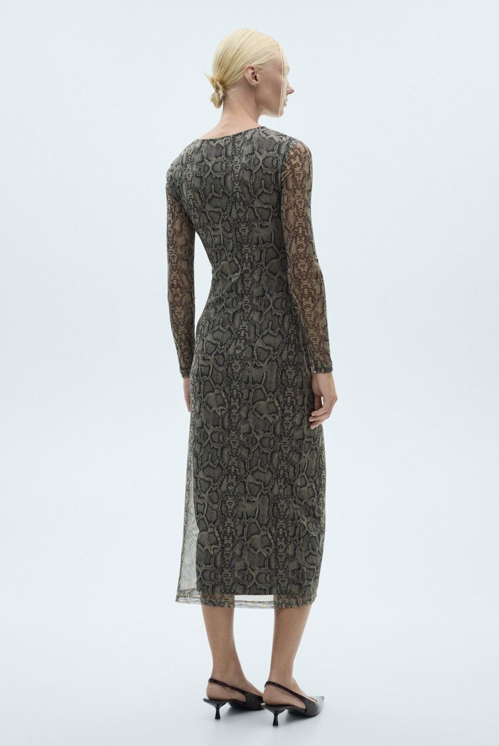 MANGO - Vestido Mesh Estampado Serpiente Mujer Mango